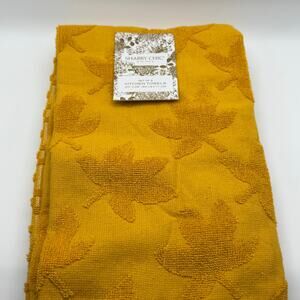 New Shabby Chic Mustard Yellow Textured Leaf Kitchen Towels Set of 3
